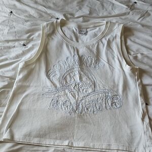 Zara Girl's White Tank Top with Blue Embroidery